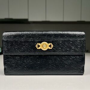 Versace Exotic Ostrich Leather Medusa Long Wallet